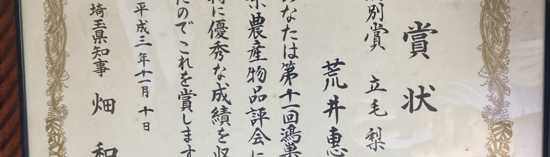 第11回 鴻巣市産業祭農産物農産物品品評会　特別賞